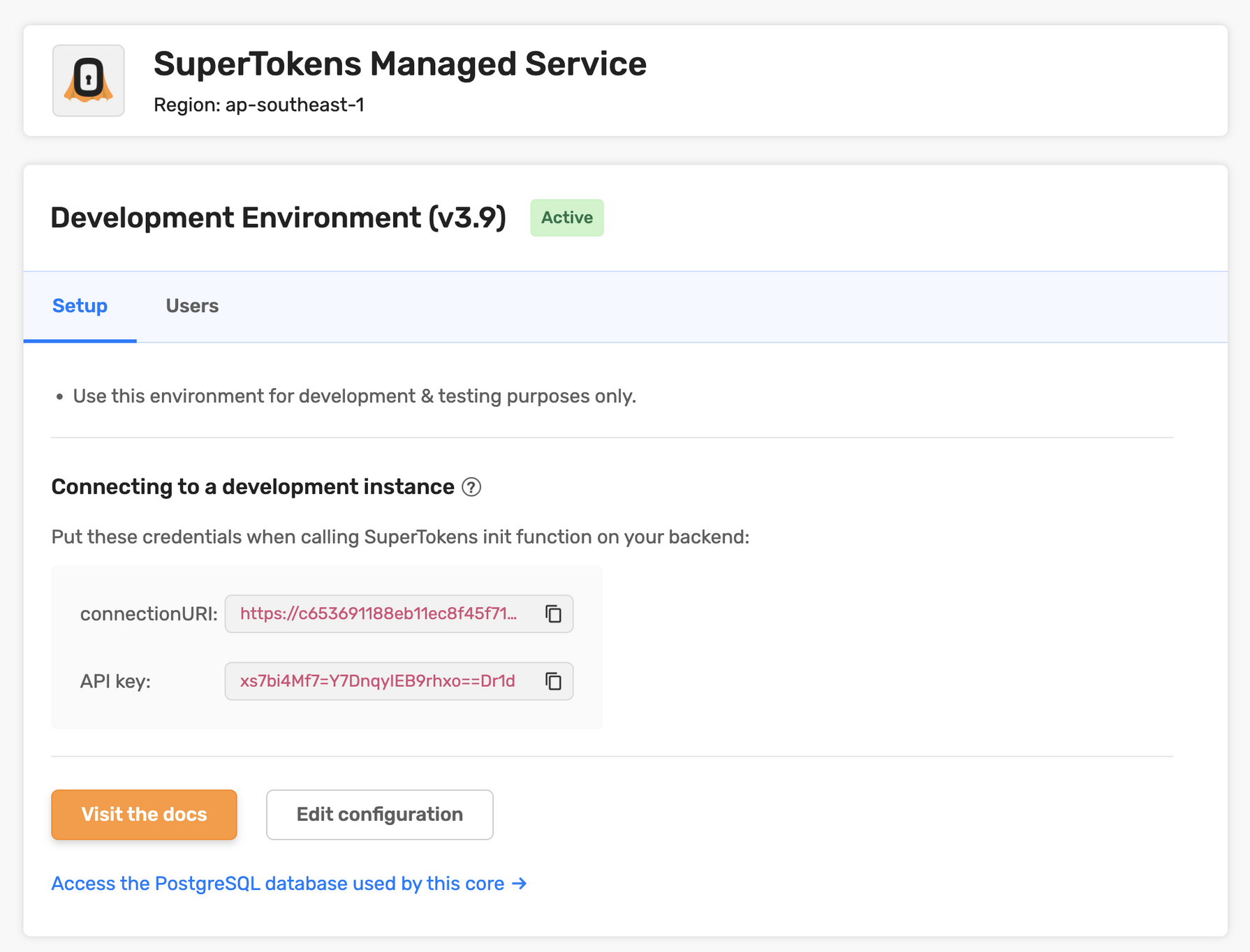 The UI shows the db connection settings